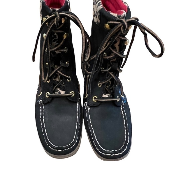 Sperry Top-Sider Duck Boots Womens 7.5 Black Leopard Lined Lace Up - Picture 5 of 16